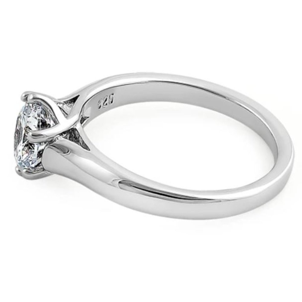 Women's Simple Solitaire Ring Cubic Zirconia 925 Sterling Silver High Polished - Picture 15 of 16